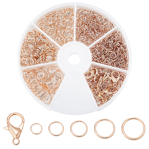 530 шт 5 стили железные открытые прыжковые кольца, круглые, с застежками-карабинами из цинкового сплава 10шт.