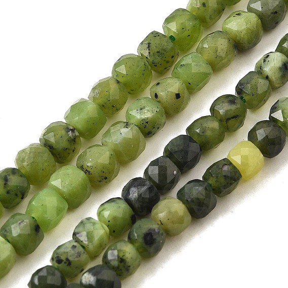 Бусы из натурального канадского нефрита, граненые, кубические