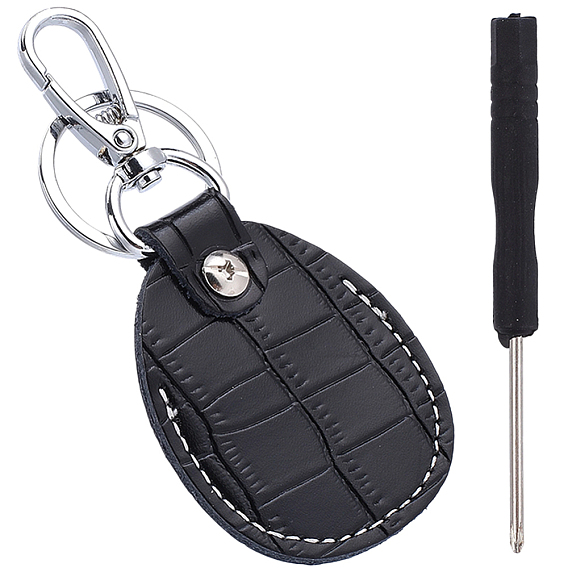 1 набор брелоков-подвесок из коровьей кожи, со сплавочной фурнитурой, платина, с отверткой, слеза