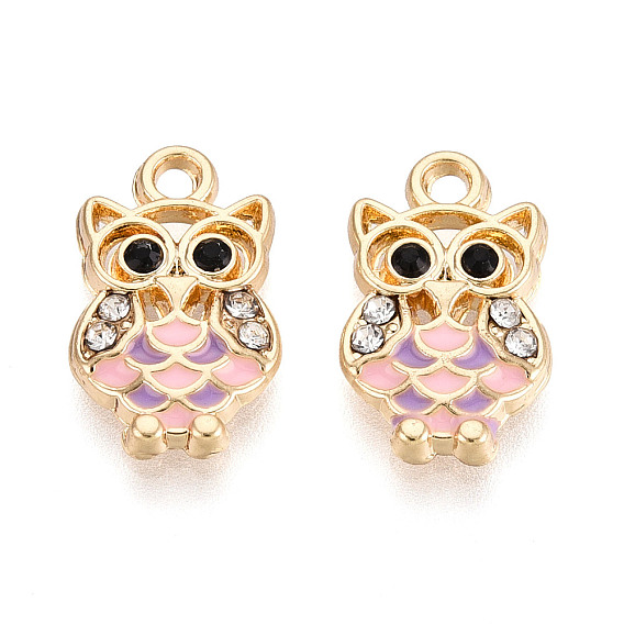 Подвески из эмалевого сплава легкого золота, очарование совы, со стразами, без свинца, без никеля и без кадмия, стойки покрытие