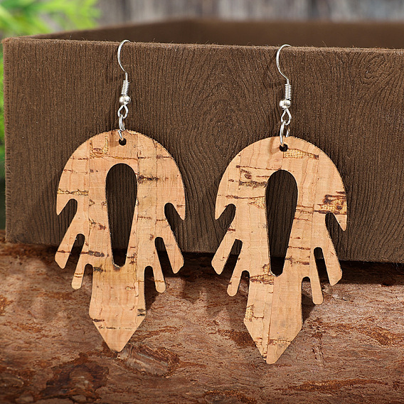 Pendientes colgantes bohemios de madera y aleación de zinc, forma de llama