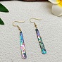Acrylic Imitation Abalone Shell Long Bar with Alloy Hook Dangle Earrings, Golden