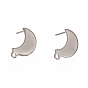 304 Stainless Steel Stud Earring Findings, with Loop, Moon
