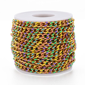 304 Stainless Steel Cuban Link Chains, Faceted, with Enamel, with Spool, Unwelded, Cadmium Free & Nickel Free & Lead Free, Golden