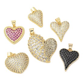 Латунные микро проложить кубического циркония подвески, сердце прелести, стойки покрытие, долговечный, без свинца и без кадмия
