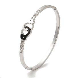 304 Stainless Steel Rhinestone Bangles, Handcuff Enamel Torque Bangles for Women