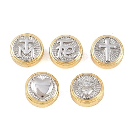 Религиозные латунные бусы, двухцветный плоский круглый, долговечный, стойки покрытие, без свинца и без кадмия, платиной и золотом