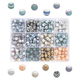 Electroplate Glass Beads, Plaid Beads, Round with Tartan Pattern