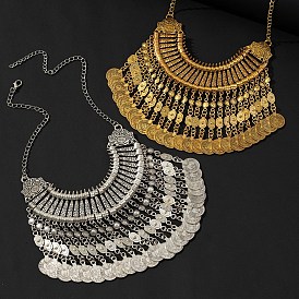 Женские массивные ожерелья-нагрудники из цинкового сплава в тибетском стиле с кисточками и монетами