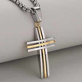 304 Stainless Steel Religion Cross Pendant Necklaces for Men
