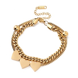 Bracelet multirang en couches à double chaîne et perles en forme de cœur, placage ionique (ip) 304 bijoux en acier inoxydable pour femmes