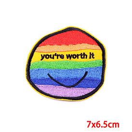 Rainbow Theme Computerized Embroidery Cloth Iron On/Sew On Patches, Costume Accessories, Appliques, Polygon with Word You're Worth It & Smile Pattern