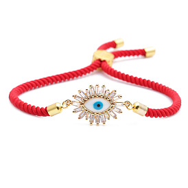 Men's Evil Eye Bracelet with Micro-Inlaid Zirconia and Red Rope Chain - Stylish Western Accessories