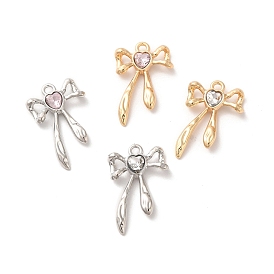 Rack Plating Alloy Charms, with Glass, Nickel Free, Bowknot with Heart Charms