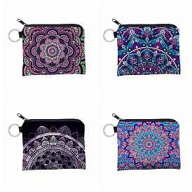 Polyester Handbags, Clutch Bag with Zipper & Keychain, Rectangle with Mandala Flower, Random Buckle Style