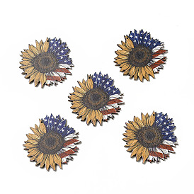 American Flag Theme Single Face Printed Aspen Wood Big Pendants, Sunflower Charm