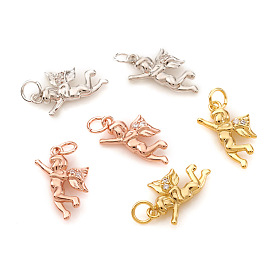 Brass Micro Pave Cubic Zirconia Charms, with Jump Rings, Angel