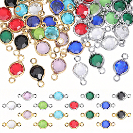56pcs 14 couleurs 304 acier inoxydable avec breloques de connecteur en verre, maillons ronds plats, or et acier inoxydable Couleur
