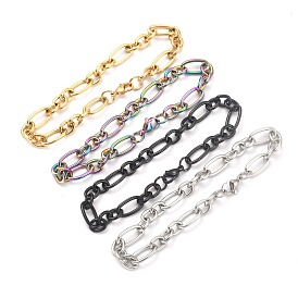 Ion Plating(IP) 304 Stainless Steel Figaro Chain Bracelets, with Lobster Claw Clasps
