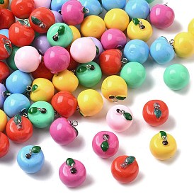 Непрозрачные подвески смолы, яблоко, с железной платиной петлей