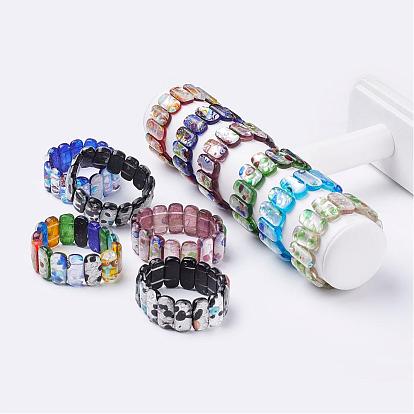 Handmade Millefiori Lampwork Beaded Stretch Bracelets, with Silver Foil