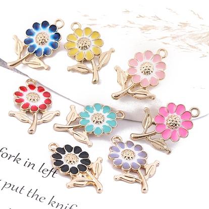 Подвески из эмали и сплава, цветочный шарм, золотые