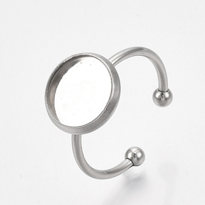 201 Stainless Steel Cuff Finger Rings Components, Pad Ring Base Settings, Flat Round