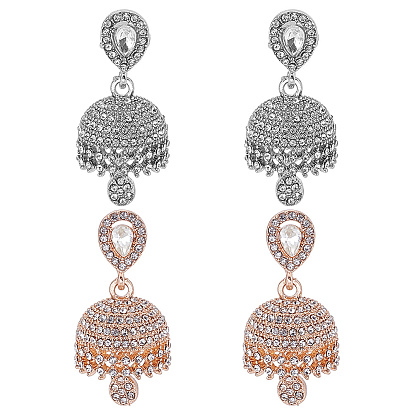 2 Pairs 2 Colors Zinc Alloy Dangle Stud Earrings, Bell with Teardrop