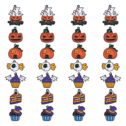 28шт 7 стиль хэллоуин подвески из сплава эмали, Призрачная тыква, тыквенный домик и конфета с глазом