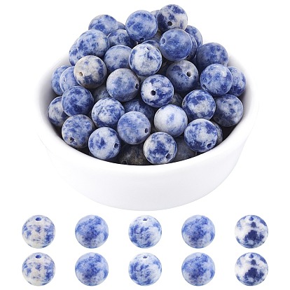 Natural Blue Spot Jasper Beads Strands, Frosted, Round