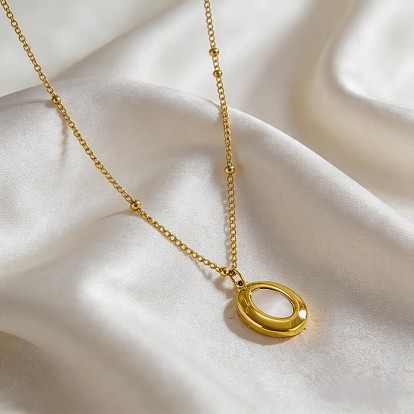 Collares con colgante ovalado de acero inoxidable con concha natural para mujer, blanco