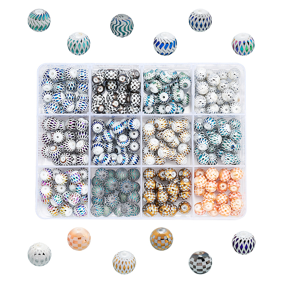 Electroplate Glass Beads, Plaid Beads, Round with Tartan Pattern