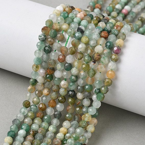 Natural African Jade Beads Strands, Faceted, Round