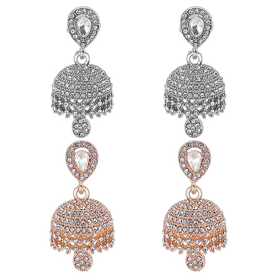 2 Pairs 2 Colors Zinc Alloy Dangle Stud Earrings, Bell with Teardrop