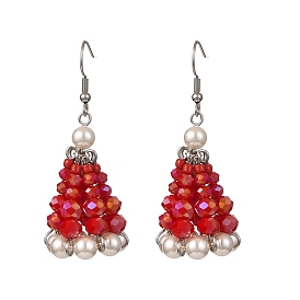 Glass with Shell Pearl Dangle Earrings for Women, Christmas Hat