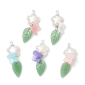 Подвески ручной работы в технике лэмпворк с 304 соединительными кольцами из нержавеющей стали и колпачками из ацетата целлюлозы (смолы), а также оправами для бусин из сплава в тибетском стиле, цветок