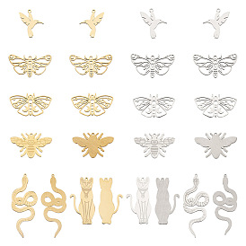 24 шт. 6 ионное покрытие (ip) 201 подвески из нержавеющей стали, лазерная резка, колибри и пчела и бабочка и змея и кошка и мотылек