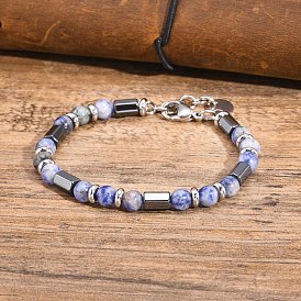 Natural Sodalite Beaded Bracelets, with Stainless Steel Findings, for Men