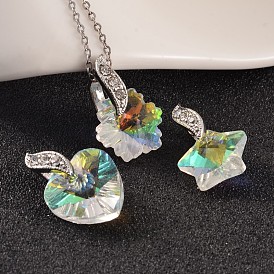Mixed Shapes AB Color Brass Glass Charms, with Rhinestone, Platinum, 12~14x12~14x7~8mm, Hole: 3.5~4x5.5mm