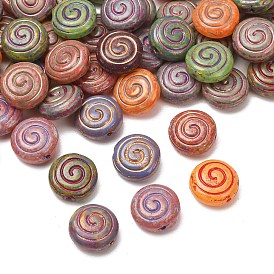Handmade Lampwork Beads, Flat Round, Golden Metal Enlaced