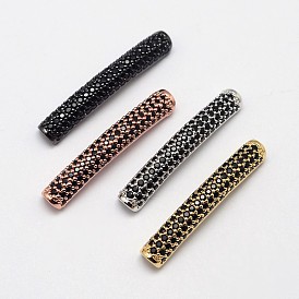 Tube Brass Micro Pave Grade AAA Cubic Zirconia Beads, Cadmium Free & Nickel Free & Lead Free, 28x4x3mm, Hole: 2mm