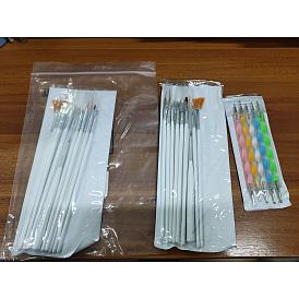 Nail Art Brush Sets, with Gel Brushes, Painting Brushes, Dotting Pen, Flat Brush, Fan Brush and Liner Pen, Nail Painting Brushes Tools and 5 PCS Double Different Head Nail Art Dotting Tools