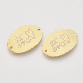 Valentine's Day Theme, 201 Stainless Steel Links Connectors, Oval with Word Te Amo