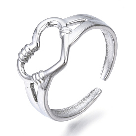 304 anillo de puño abierto de corazón de acero inoxidable, anillo grueso hueco para mujer