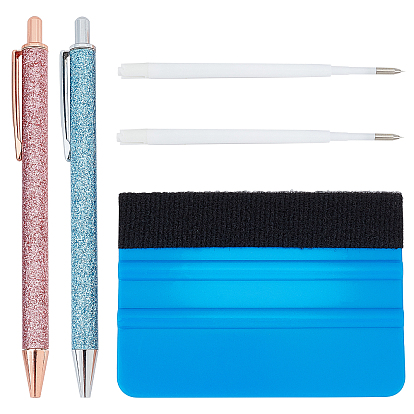 5Pcs 3 Styles Gold Powder Press Ballpoint Pen, with Exhaust Pen Refill & PP Plastic Squeegee