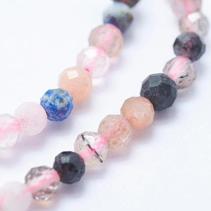 Natural Mixed Stone Beads Strands, Faceted, Round