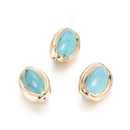 Бусины из природных Говлит, окрашенная и подогревом, с позолоченным латунным краем, овальные