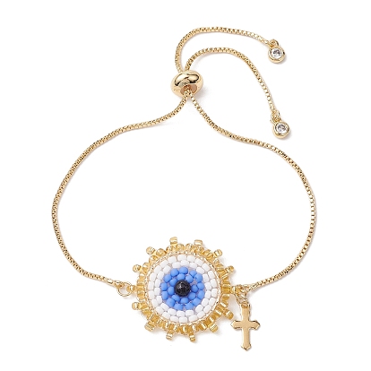 Регулируемые браслеты из латуни, со стеклянными звеньями ручной работы, глаз