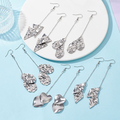 201 Stainless Steel Geometry Long Dangle Earrings with 304 Stainless Steel Pins