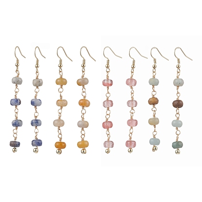 Серьги с подвесками из топаз-нефрита/вишневого кварцевого стекла/голубой пятнистой яшмы/цветка амазонита, с 304 серьгами-подвесками из нержавеющей стали, золотые